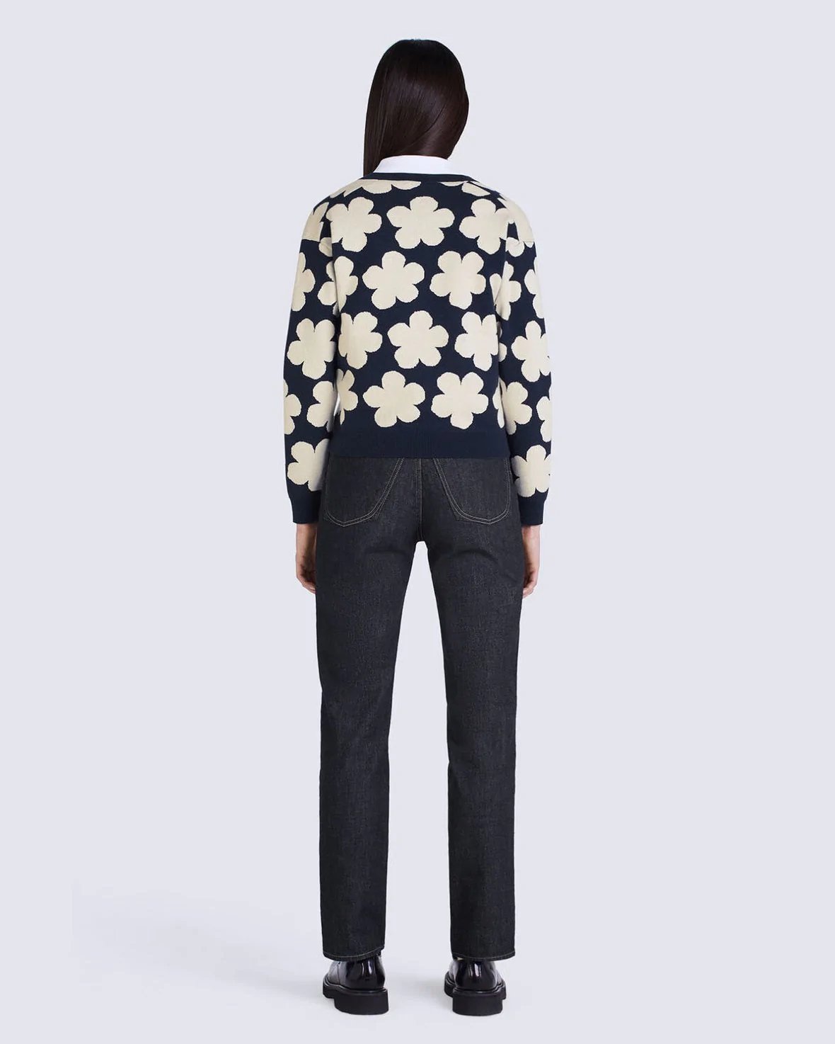 Kenzo Blue Floral Wool V-Neck Sweater