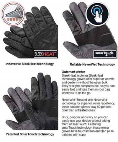 Isotoner Signature SmarTouch Tech Black With Pink Packable Ski Gloves