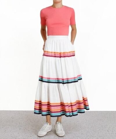 Zimmermann Lulu Stripe-Pattern Midi Skirt