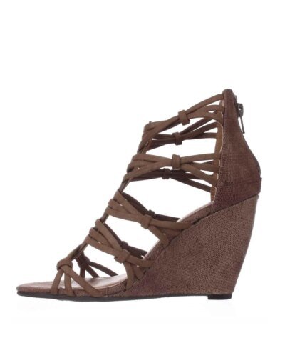 MIA Womens Mia Dylon Wedge Strappy Sandals - Taupe Vintage Lizard