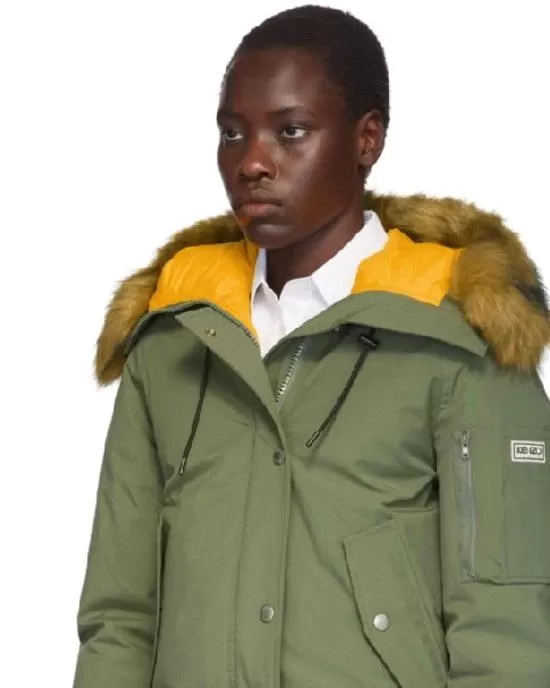 Kenzo Green Down Faux-fur Hooded Jacket