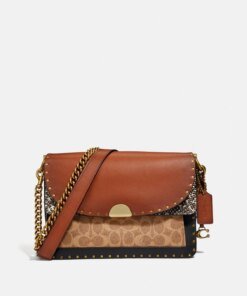 Coach Dreamer Shoulder Bag In Signature Canvas With Snakeskin Detail