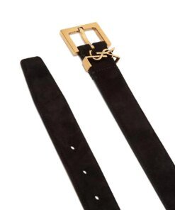 Saint Laurent Men's YSL Gold Logo Leather Belt