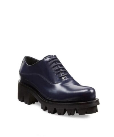 Prada Lug-Sole Leather Lace-Up Oxfords