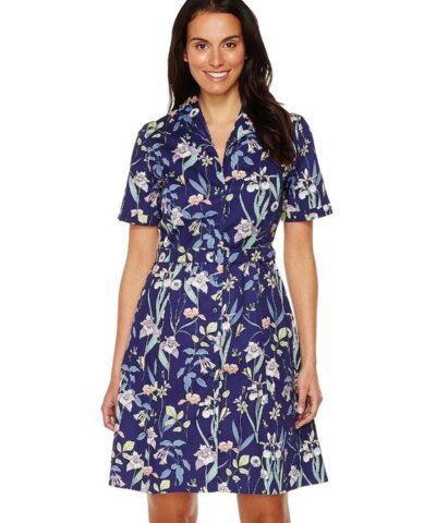 Sangria Short Sleeve Floral A-Line Shirtdress