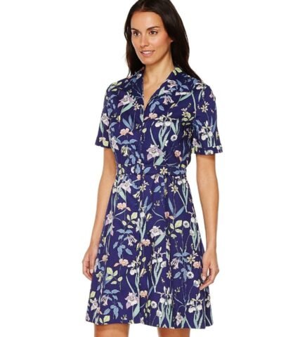 Sangria Short Sleeve Floral A-Line Shirtdress
