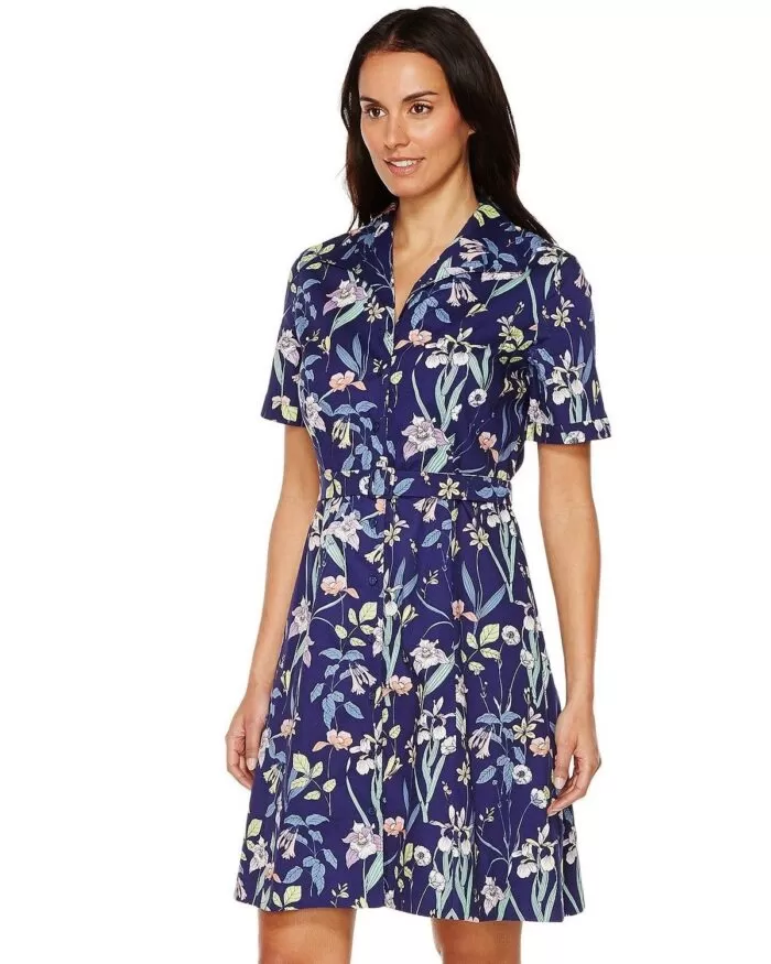 Sangria Short Sleeve Floral A-Line Shirtdress