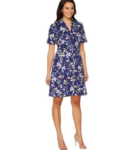 Sangria Short Sleeve Floral A-Line Shirtdress