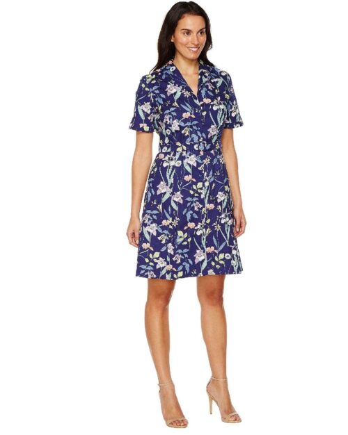 Sangria Short Sleeve Floral A-Line Shirtdress