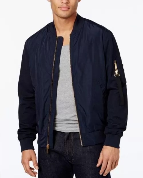 Sean John Men's Pique-Sleeve Bomber Jacket