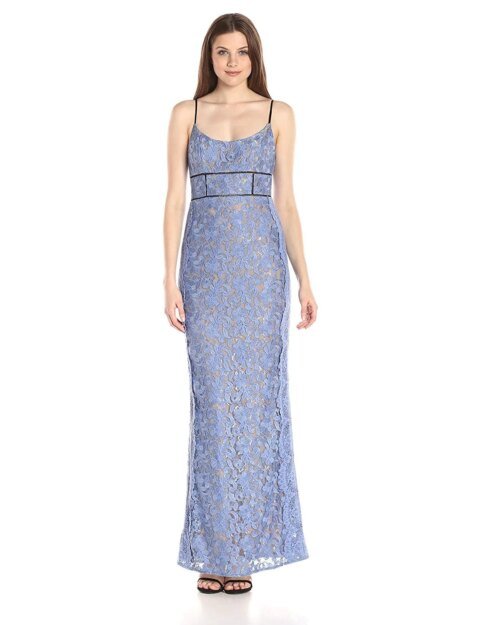ABS Allen Schwartz Women's Gown With Fagottin Inserts and Lace Scallop seams