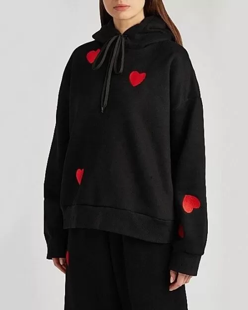 Natasha Zinko Heart-Embroidered Drawstring Hoodie