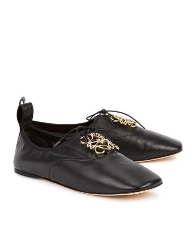 Loewe Black Logo Leather Flats, Black