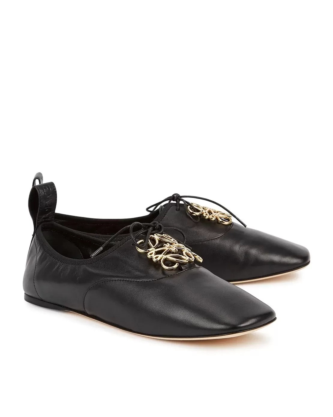 Loewe Black Logo Leather Flats, Black