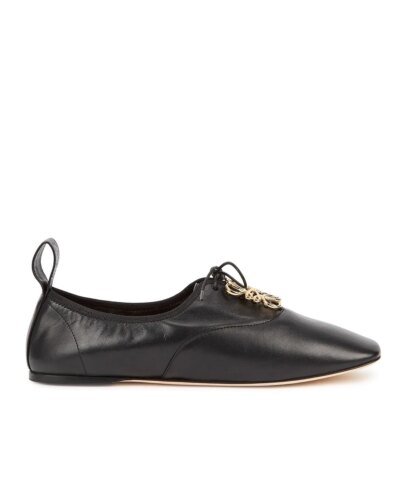 Loewe Black Logo Leather Flats, Black