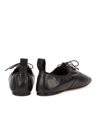 Loewe Black Logo Leather Flats, Black