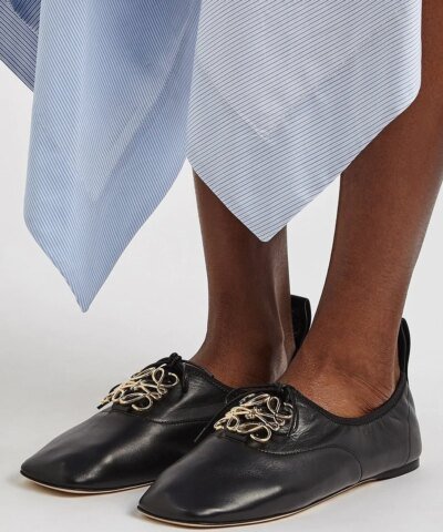 Loewe Black Logo Leather Flats, Black