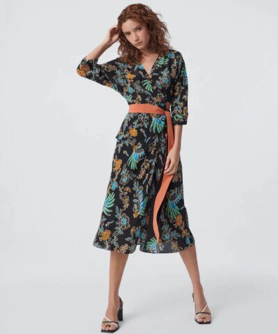 DVF Madalena Midi Wrap Dress In Silk Crepe De Chine
