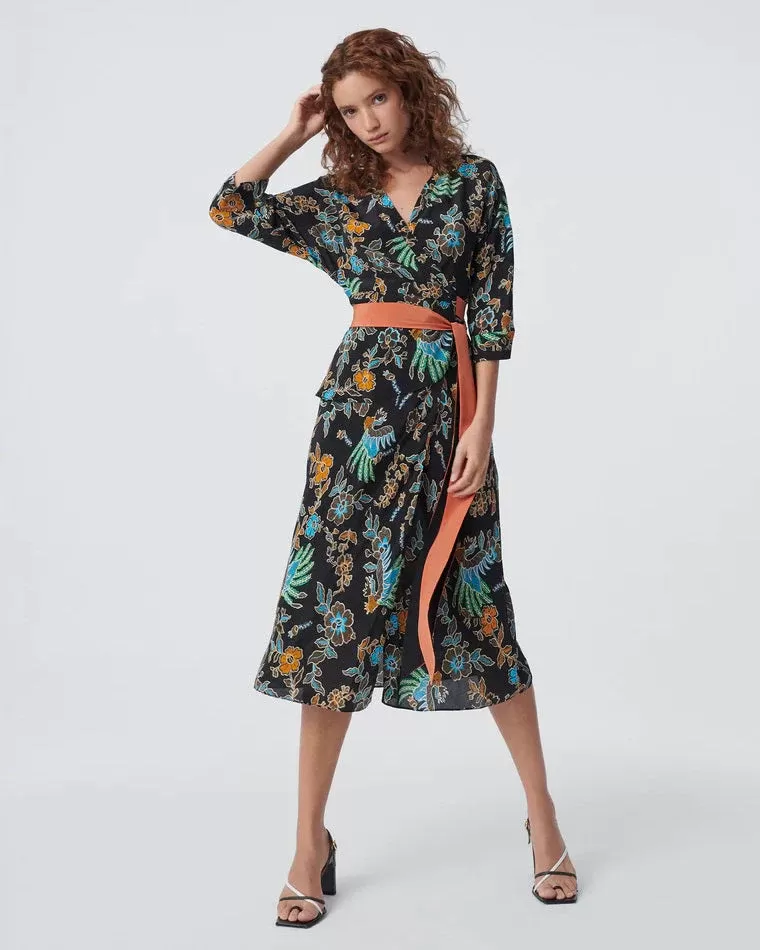 DVF Madalena Midi Wrap Dress In Silk Crepe De Chine