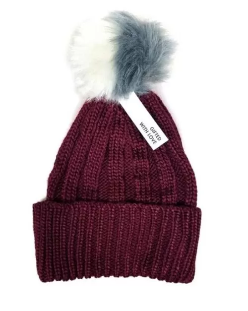 BCBGeneration Two Tone Pom Pom Beanie Wineberry