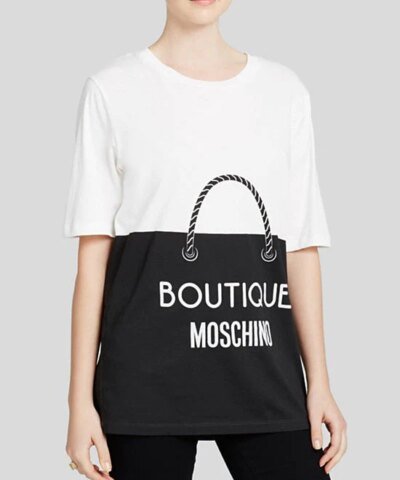 Boutique Moschino Women's White Tee - Shopping Bag Print