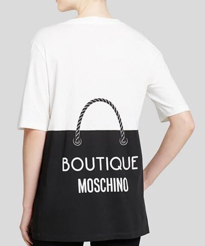 Boutique Moschino Women's White Tee - Shopping Bag Print