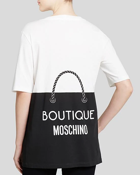 Boutique Moschino Women's White Tee - Shopping Bag Print
