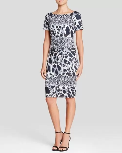 Escada Marble Print Short Sleeve Dress