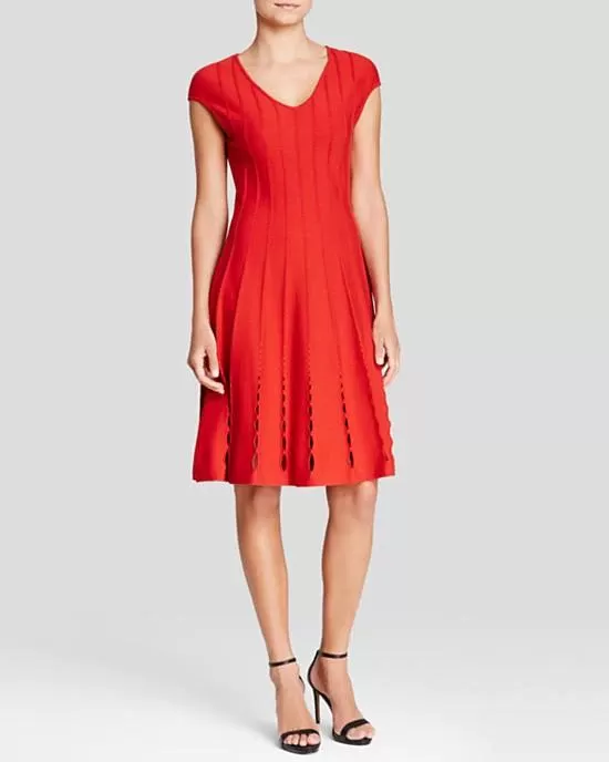 Escada Cap Sleeve Burnout Cutout Scuba Dress