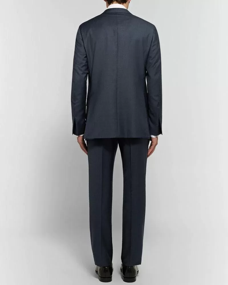 ERMENEGILDO ZEGNA Navy Slim-Fit Micro-Checked Wool Suit