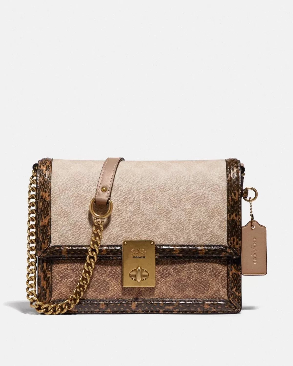 Coach Hutton Shoulder Bag In Blocked Signature Canvas With Snakeskin Detail