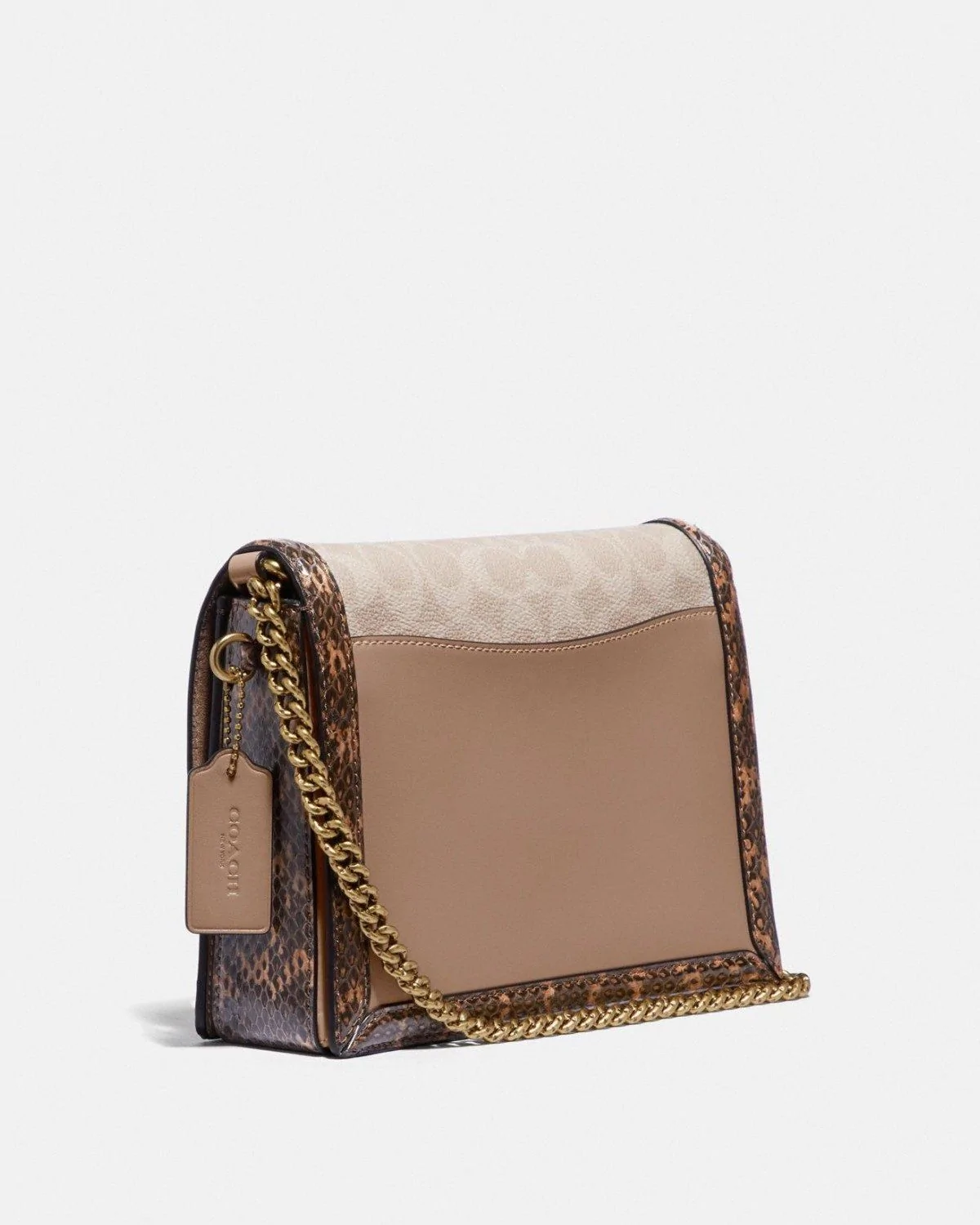 Coach Hutton Shoulder Bag In Blocked Signature Canvas With Snakeskin Detail