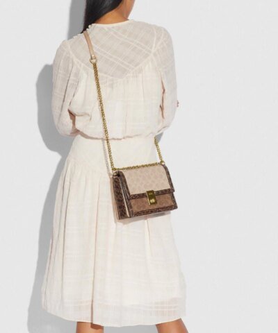 Coach Hutton Shoulder Bag In Blocked Signature Canvas With Snakeskin Detail