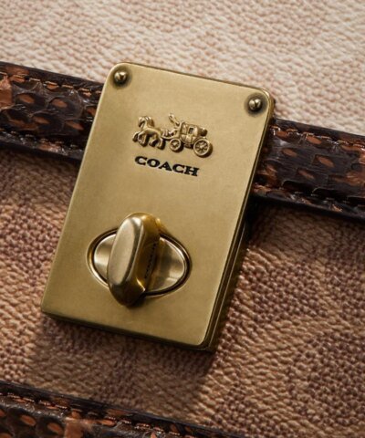 Coach Hutton Shoulder Bag In Blocked Signature Canvas With Snakeskin Detail