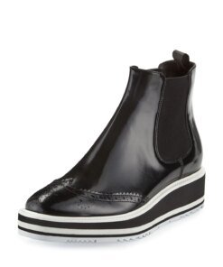 Prada Micro-Sole Wing-Tip Chelsea Boot, Black (Nero)
