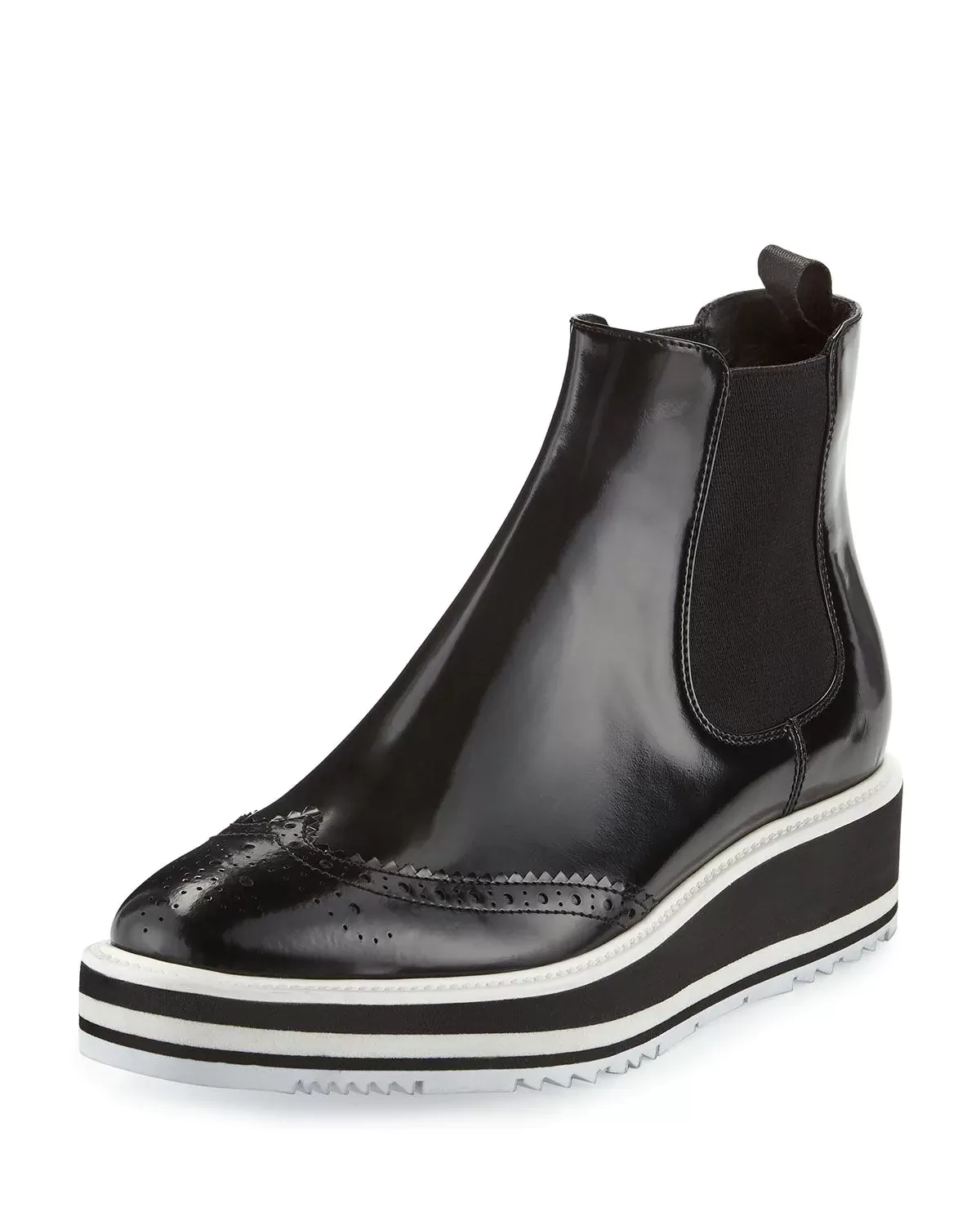 Prada Micro-Sole Wing-Tip Chelsea Boot, Black (Nero)