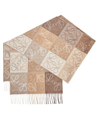 Loewe Fringed Wool and Cashmere-blend Jacquard Scarf, White/Beige