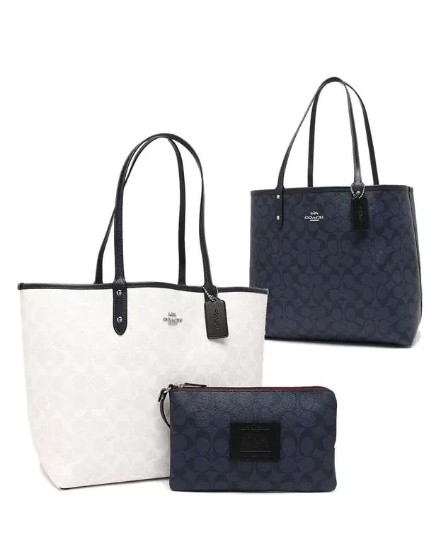 Coach Reversible Blocked Signature Tote+Wristlet