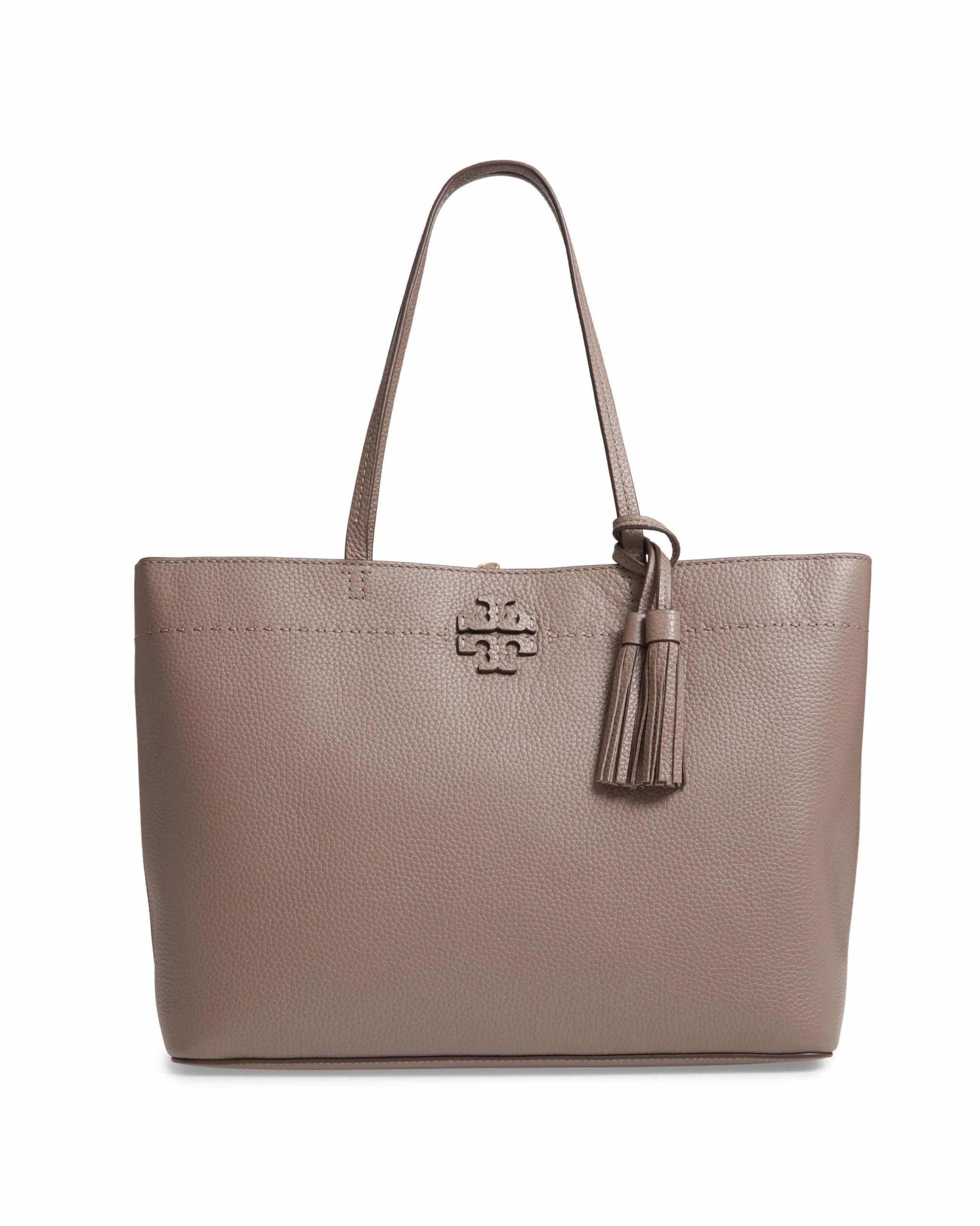 Tory Burch McGraw Leather Tote, Silver Maple