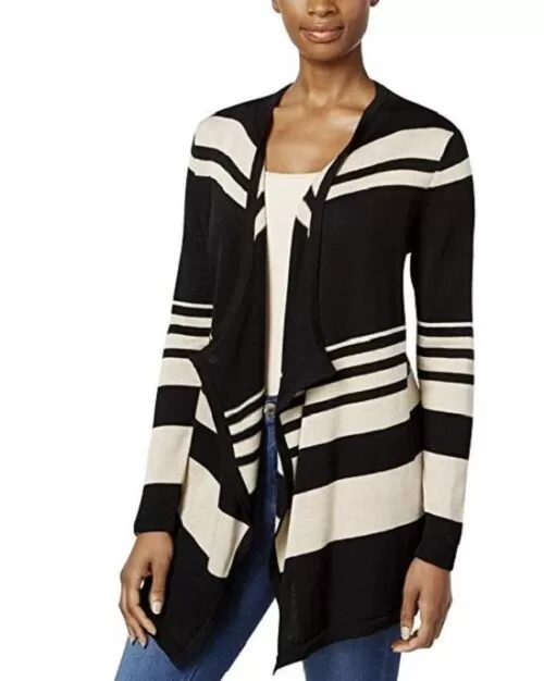 JM Collection Womens Knit Striped Duster Sweater