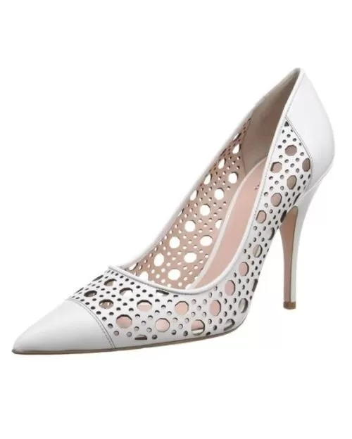 KATE SPADE new york Women's White Lizette Lattice Perforated Leather Pumps