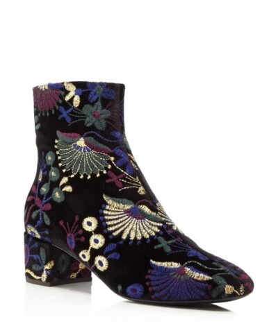 Giuseppe Zanotti Women's Embroidered Velvet Block Heel Booties