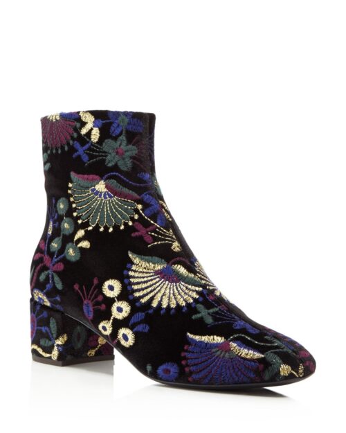 Giuseppe Zanotti Women's Embroidered Velvet Block Heel Booties