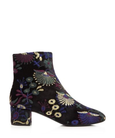 Giuseppe Zanotti Women's Embroidered Velvet Block Heel Booties