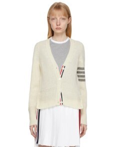 Thom Browne Off-White Classic V-Neck 4-Bar Cardigan