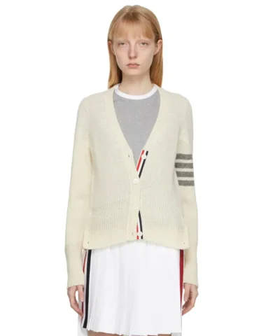 Thom Browne Off-White Classic V-Neck 4-Bar Cardigan