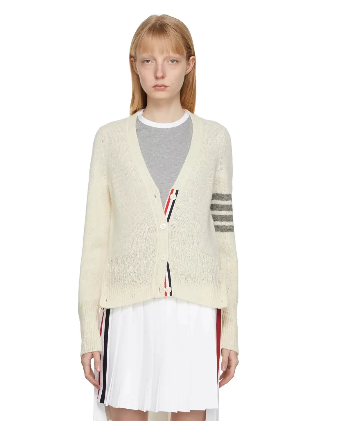Thom Browne Off-White Classic V-Neck 4-Bar Cardigan