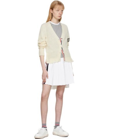 Thom Browne Off-White Classic V-Neck 4-Bar Cardigan