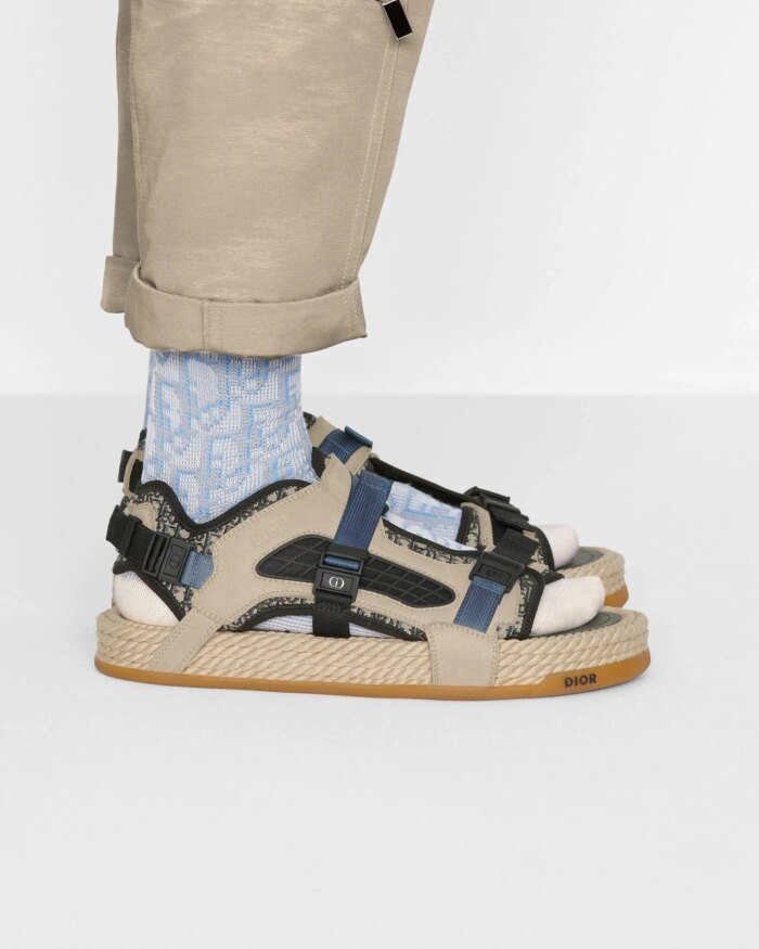 Dior Atlas Men's Sandal Oblique Jacquard with Beige Suede