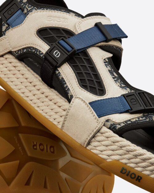 Dior Atlas Men's Sandal Oblique Jacquard with Beige Suede